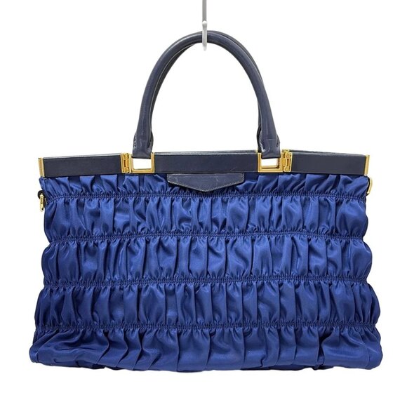 PRADA Gathered Bag Navy Nylon Leather - Handbag 620-081225 - Picture 2 of 9
